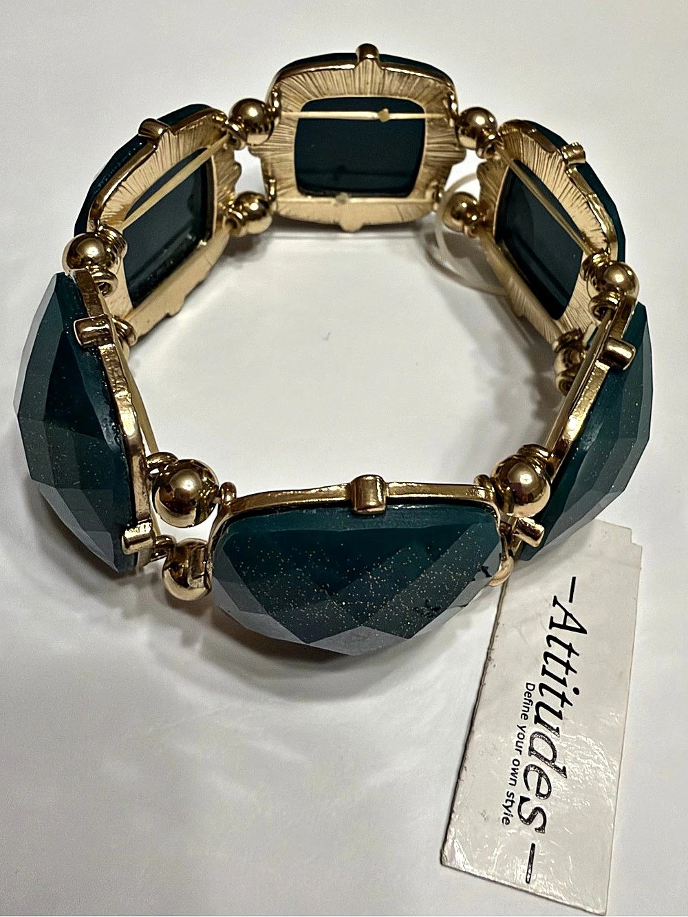 Attitudes Green Faceted Statement Bracelet NWT